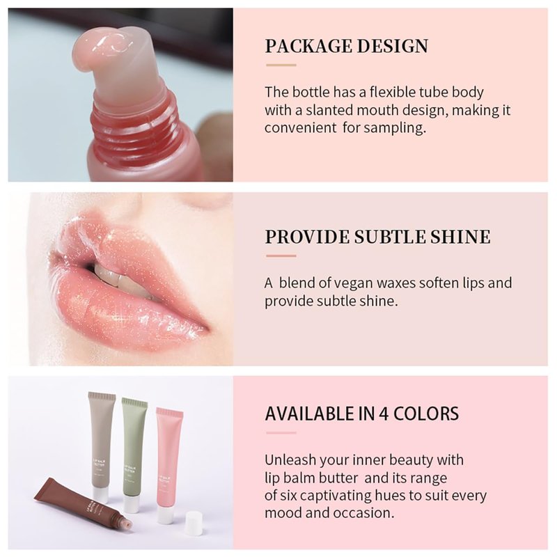 4 Colors Butter Lip Balm Lip Tint Hydrating Lip Gloss, High Shine Nude Color Hydrating Finish Lip Glow Oil 4 Flavors (01# Vanilla)