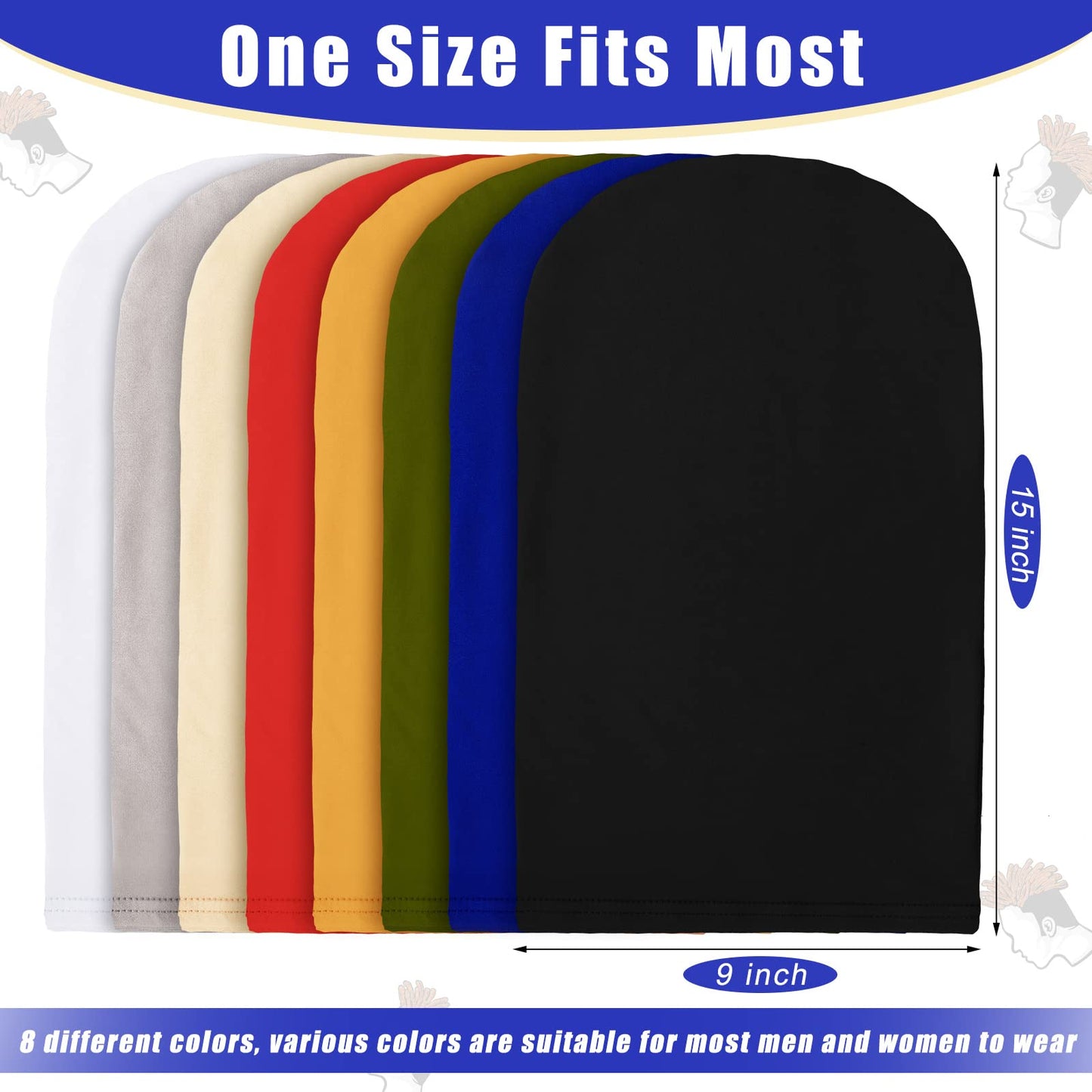 8 Pieces Unisex Dreadlock Cap Dreadlock Spandex Cap Long Hair Dreads Head Wrap Sleep Bonnet Full Cover for Men, 15 x 9 Inch (Multi Color)