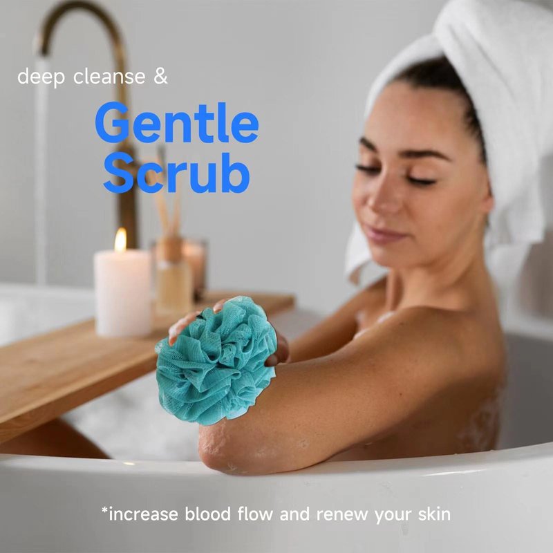 Luffa Loofah Sponge Shower Loofahs 50g Shower Bath Sponges Exfoliating Mesh Pouf Mesh Balls for Body Wash Back Scrubber Bathroom Men Women Soft Scrubber Cleaning Bathing Accessories Tool (6Colors)