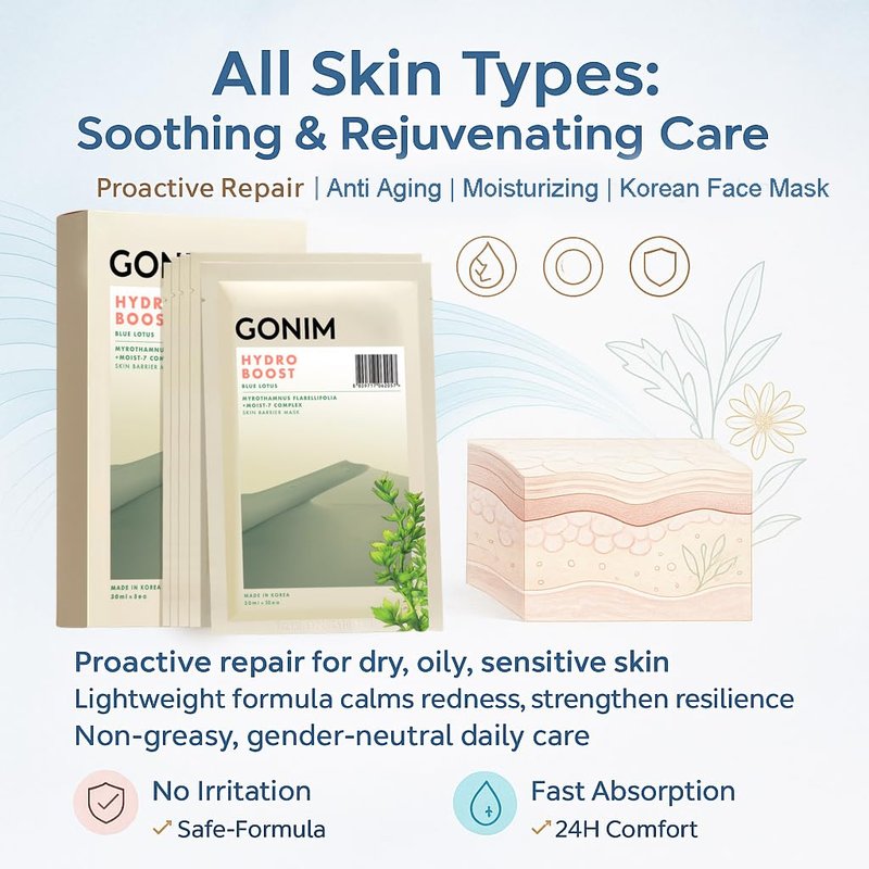 GONIM Face Mask Korean Skin Care with Hyaluronic Acid Serum, Collagen Activation, Vitamin C-Face Masks Skincare Hydration, Moisturizing Sheet Mask, Travel Essentials, Korean Face Mask 30ml x5pcs