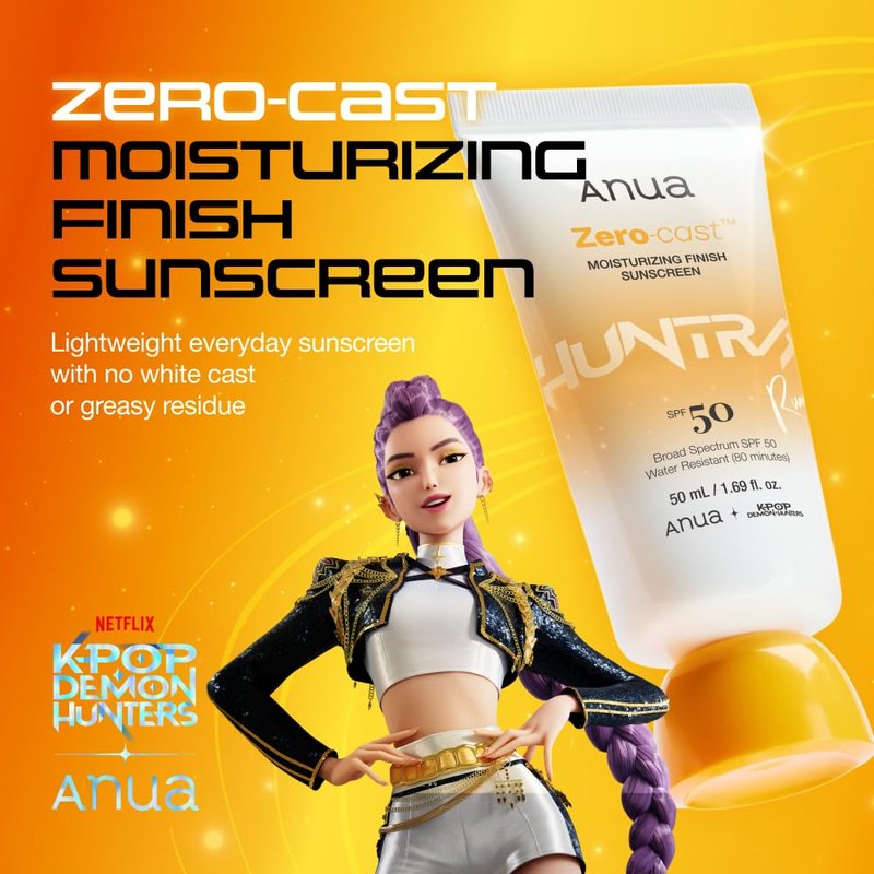 Anua Zero-Cast Moisturizing Sunscreen SPF 50 - Glow Natural Formula with Hyaluronic Acid & Niacinamide | Oil-Free, 1.69 fl oz