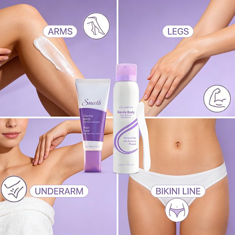 Hair Removal Cream & Mousse Combo Set – Fast-Acting Gentle Depilatory for Women & Men, Includes 100g Tube + 140ml Foam with Scraper, Smooth Spray