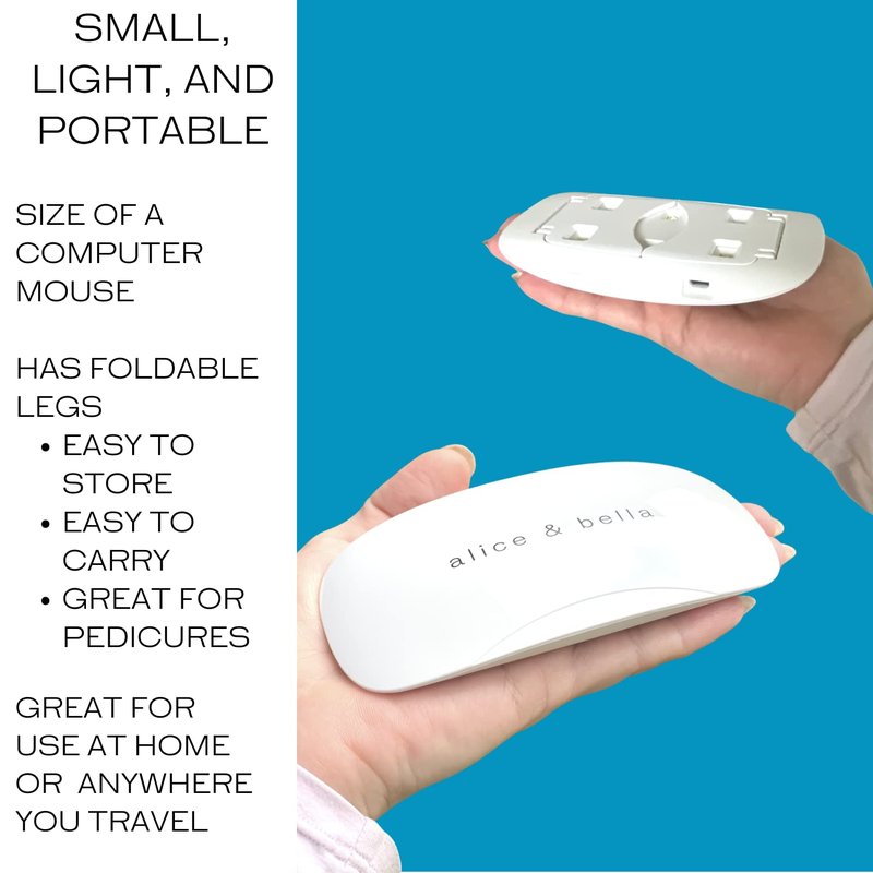 Alice & Bella Mini UV Nail Lamp - Portable USB LED Dryer for Semi-Cured Gel Strips, Travel Nail Curing Light, 90s Timer, Foldable Design