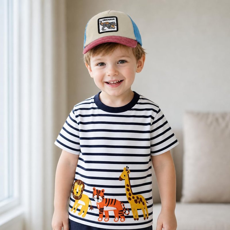 Kids Red Dinosaur Cap Toddler Boy Gifts Adjustable Embroidered Sun Hat Baseball Denim Hat Outdoor Play Size 2-8 Years