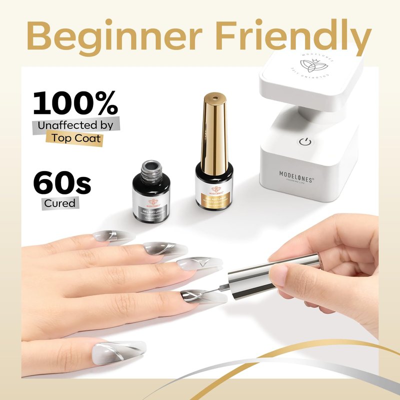 Modelones Metallic Gel Liner Nail Polish Set - 2 Pcs Chrome Mirror Finish for Stunning 3D Nail Art