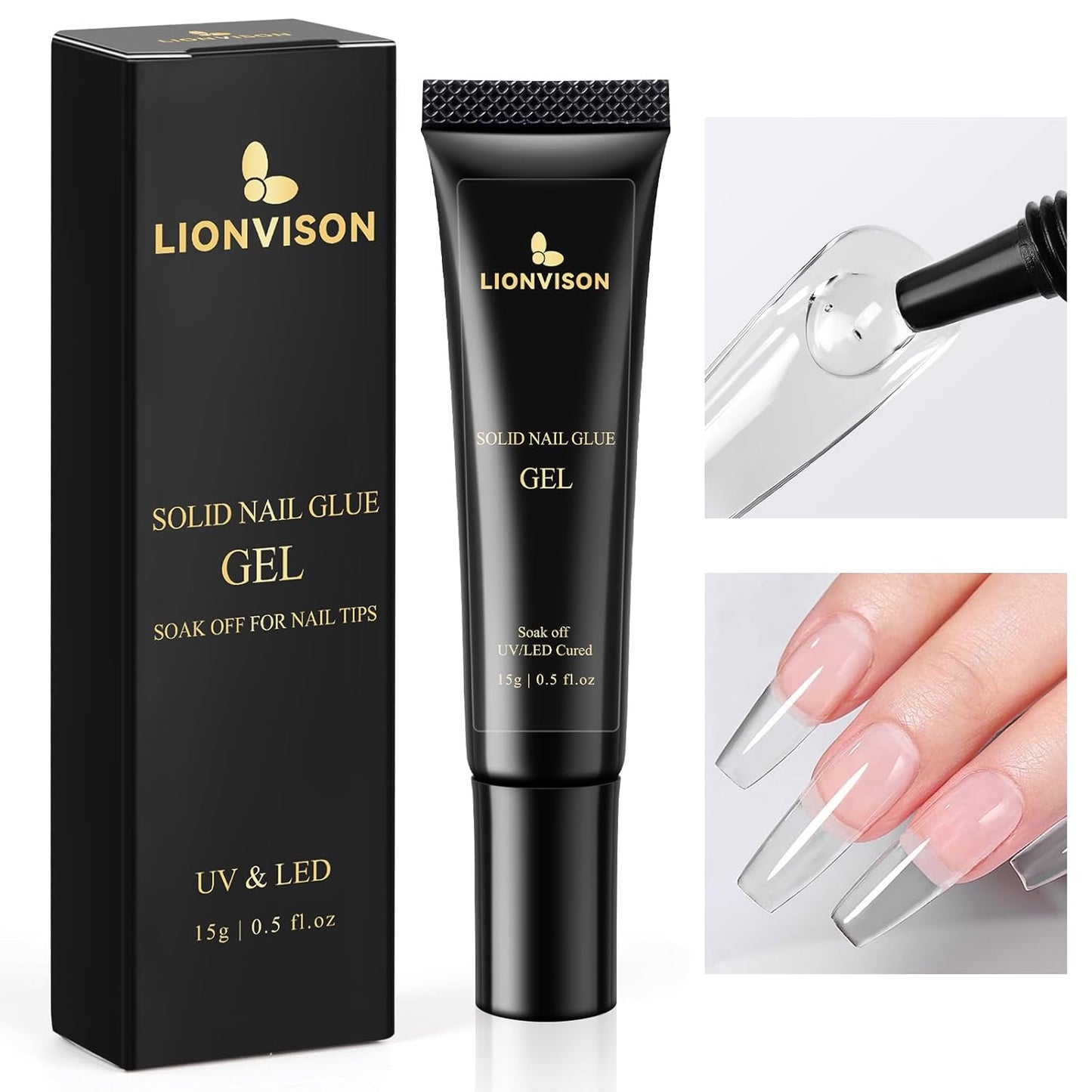 Solid Gel Nail Glue - UV Cured Adhesive for Press-On Nails | Long-Lasting 28+ Days - 15g Tube