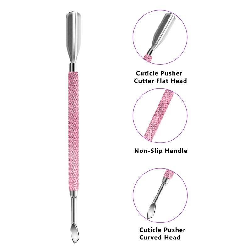 Cuticle Trimmer with Cuticle Pusher and Scissors, Cuticle Remover Professional Durable Pedicure Manicure Tools, Stainless Steel Cuticle Nipper Cutter Clipper (Pink Pusher)