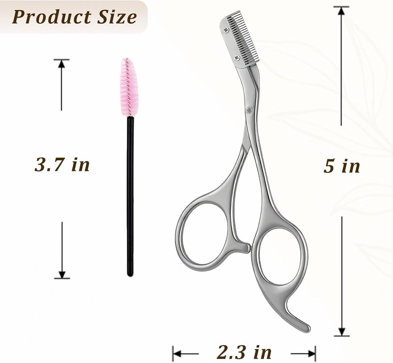 Skiennix Eyebrow Trimming Scissors Set - Includes Comb & Spiral Brush, Perfect Gift for All (Gray)