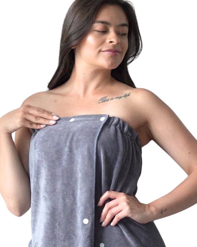 Efforest Towel Wrap For Women, Lightweight Quick Dry Wrap Towel Full Length - Adjustable Beach & Pool Bathrobe with Pocket, Grey-S/M (36–44)