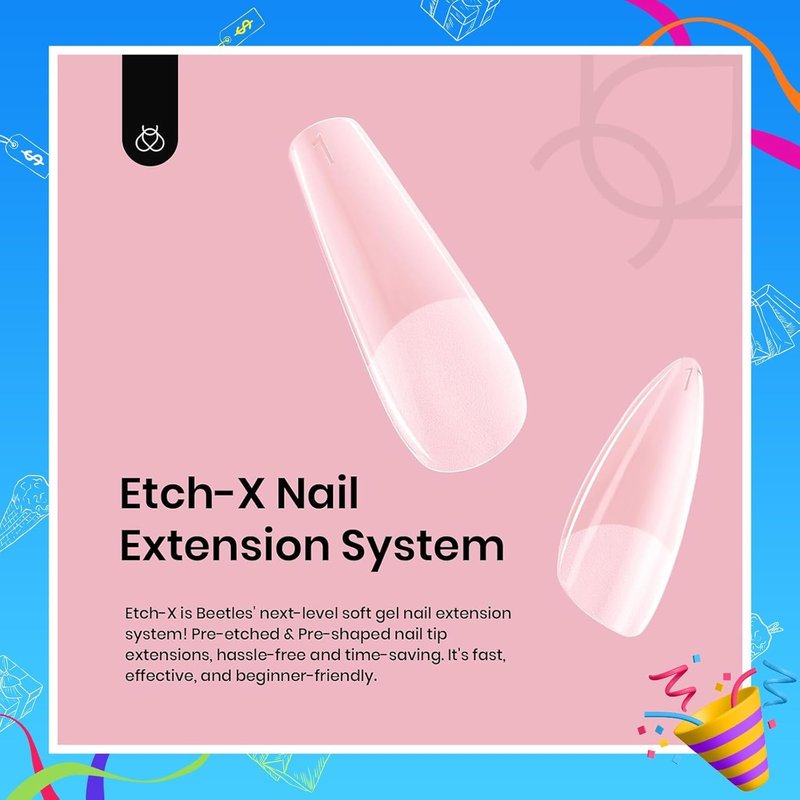 Beetles Soft Gel Nail Tips Short Almond 288pcs in 12 Sizes, Etch-X Pre-Etched Full Cover Acrylic Fake Nails Art, Salon Quality Nail Supplies, Easy DIY Nail Extension or Press On Nails, Gift for Women