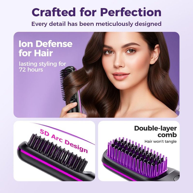 Go Brush Pro for Short Hair - 2026 Upgraded Cordless Straightening Brush with Fast Heat, 3 Temperature Settings, Ionic & Ceramic Care, 2000mAh USB-C Rechargeable for Frizz-Free Styling (Blue)