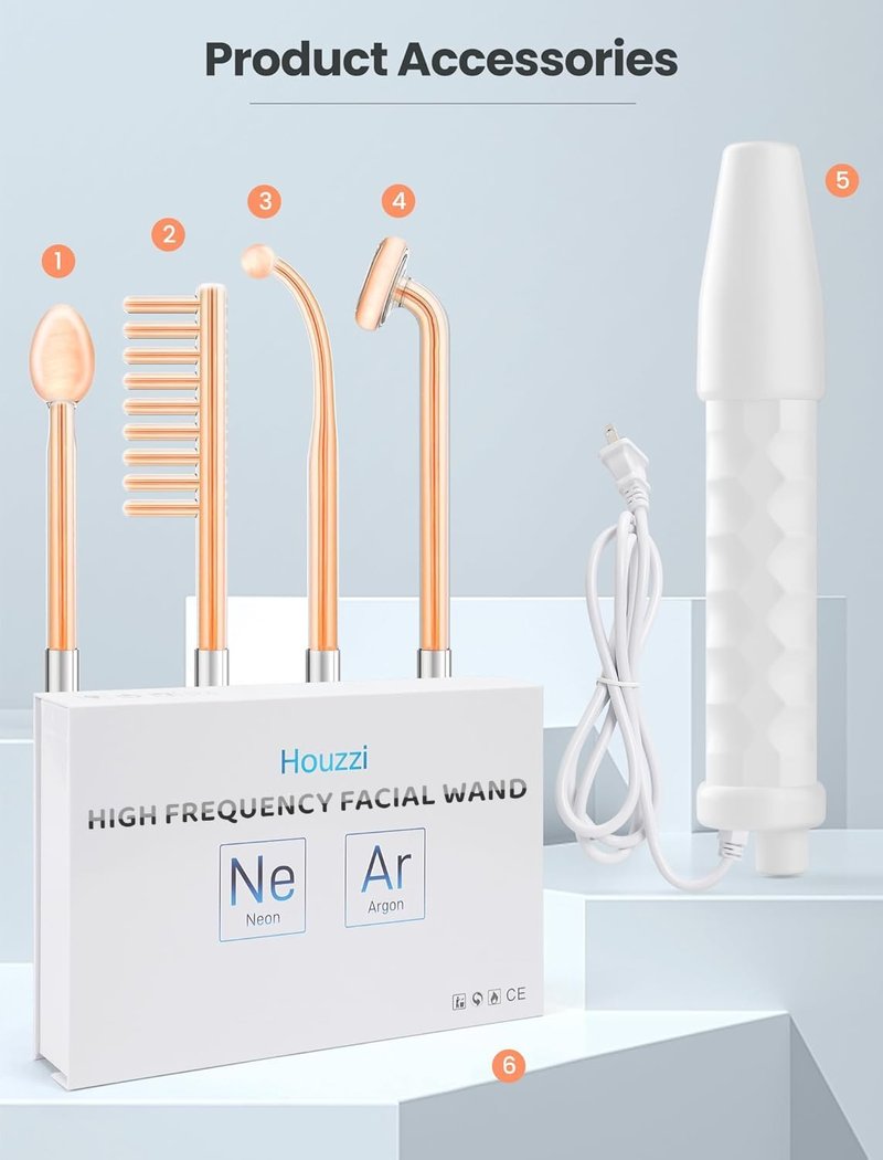 High Frequency Wand - Portable Facial Device with 4 Tubes for Skin Treatment