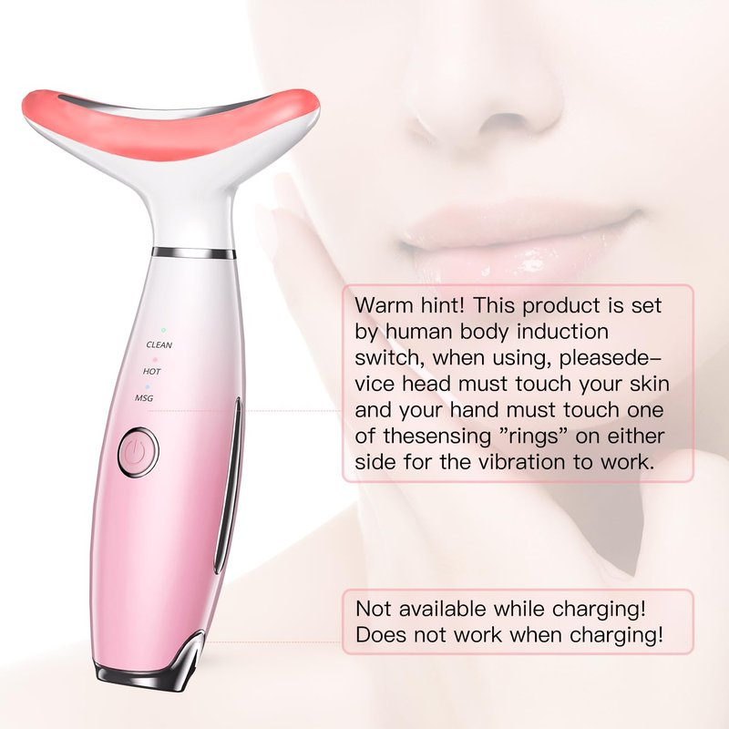 Neck Face Massager - 3-in-1 Facial Massage Tool with Thermal Vibration | Skin Care Essential (Pink)