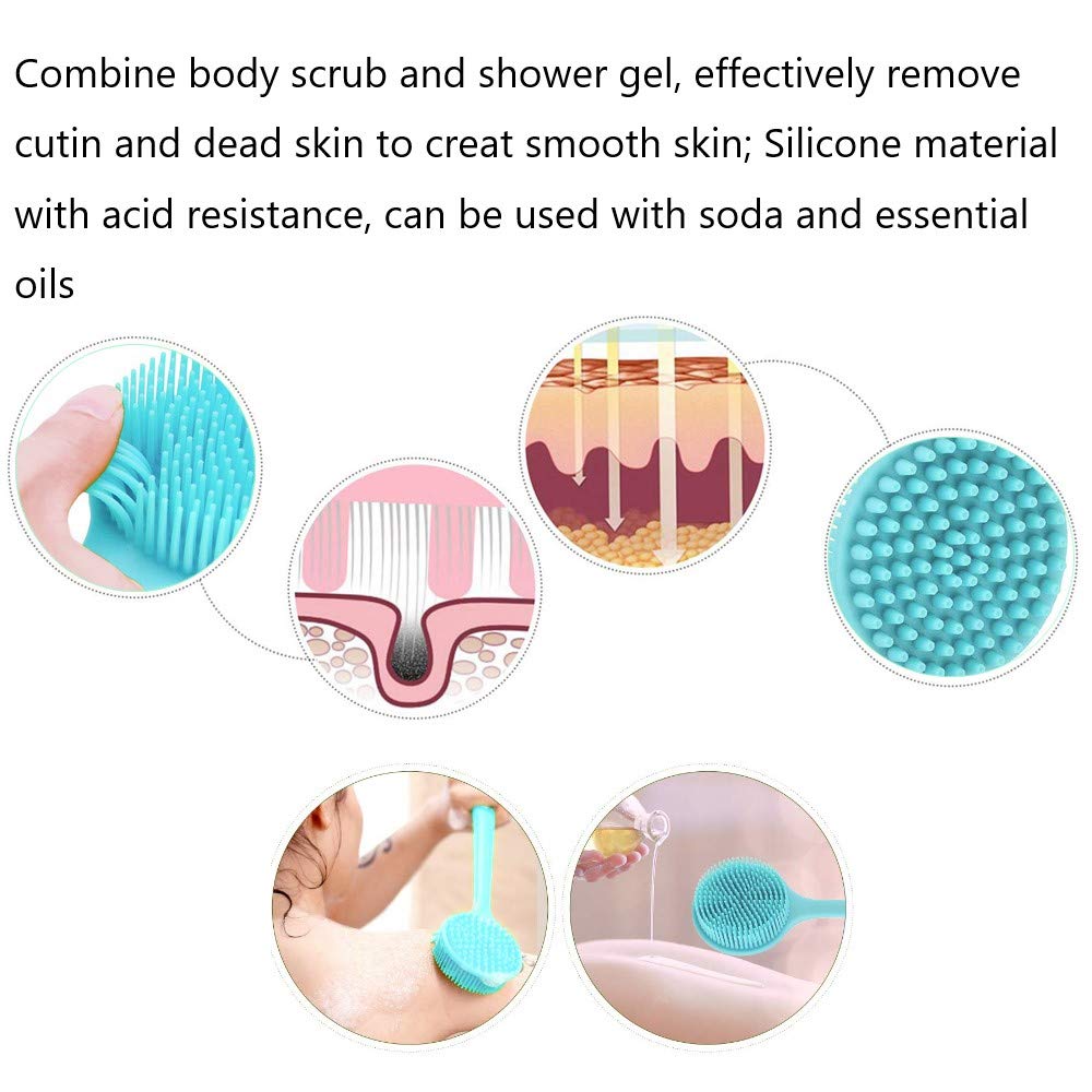 Long Handle Silicone Body Scrubber for Shower, Dual-Sided Back Scrubber Brush with Soft Bristles&Massage Nodes, Exfoliating Bath Brush for Hard to Reach Areas, Easy to Clean & Quick Dry, for Daily Use