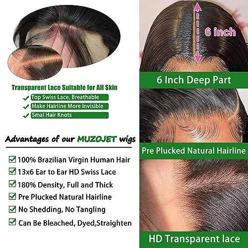 Wigs for Black Women Human Hair Glueless Wigs Human Hair Pre Plucked Body Wave Lace Front Wigs Human Hair HD13x6 Lace Front Wigs Human Hair Pre Plucked 180 Density 10A Frontal Wigs 20 Inch
