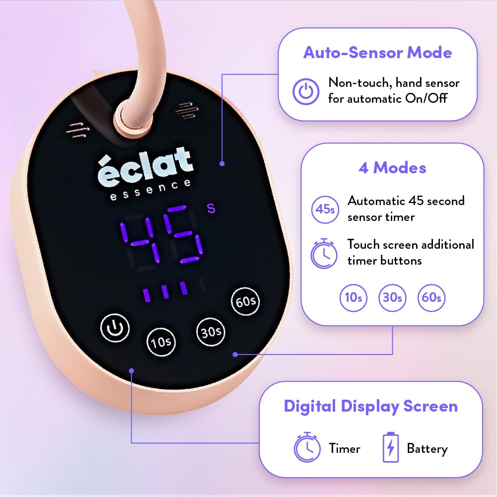Éclat Flash Cure Lamp for Gel Nail Polish 36W Rechargeable LED Mini UV Light, Cordless Nail Dryer with 4 Timers & Auto Sensor, Portable Fast Curing Gooseneck Lamp for Home DIY Manicure & Pedicure