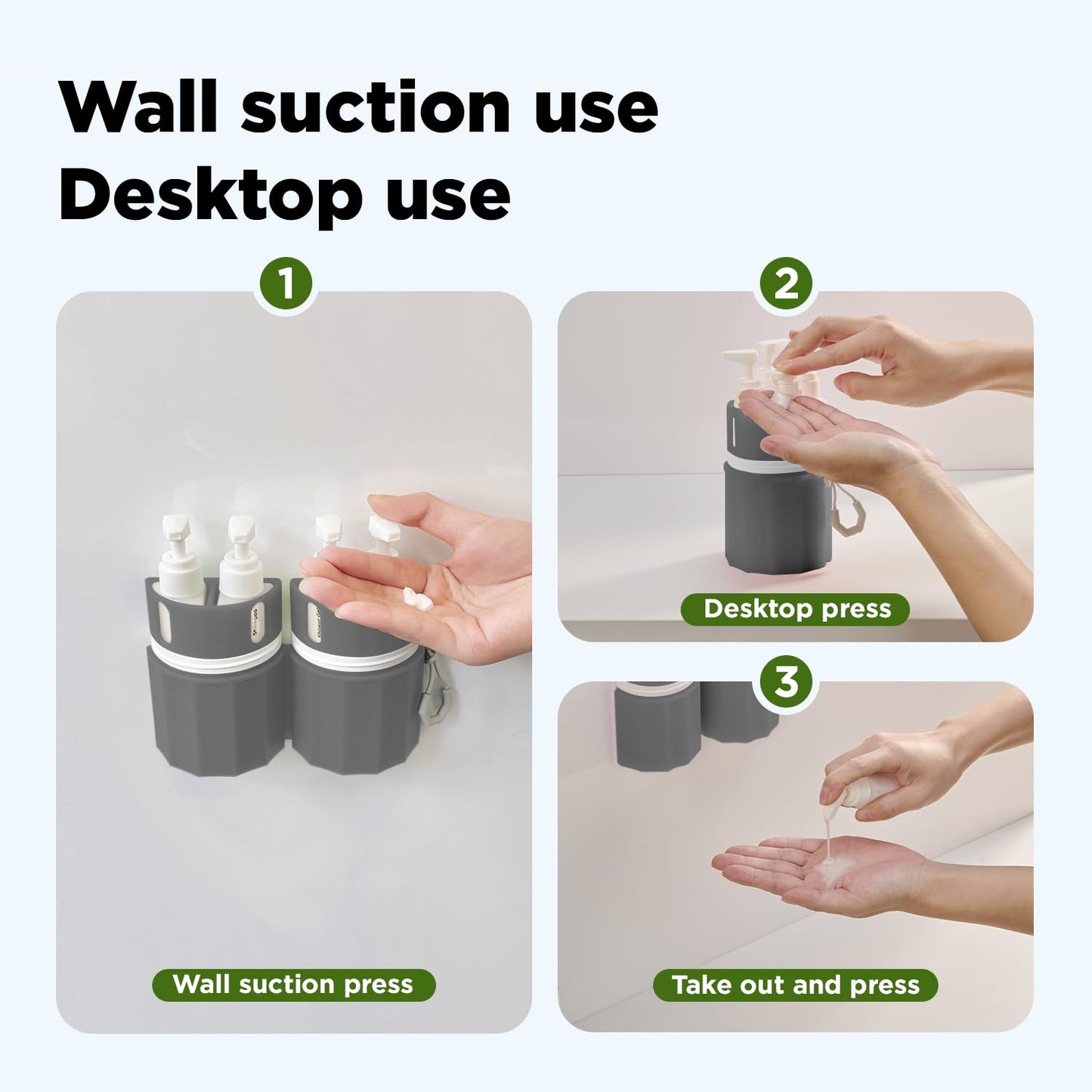 YOTIME 4 in 1 Travel Dispenser Bottle, Vacuum Silicone Suction Cup for Smooth Walls, TSA Approved Leak Proof Travel Size Containers for Toiletries, Shampoo, Body Wash and Conditioner, Gray