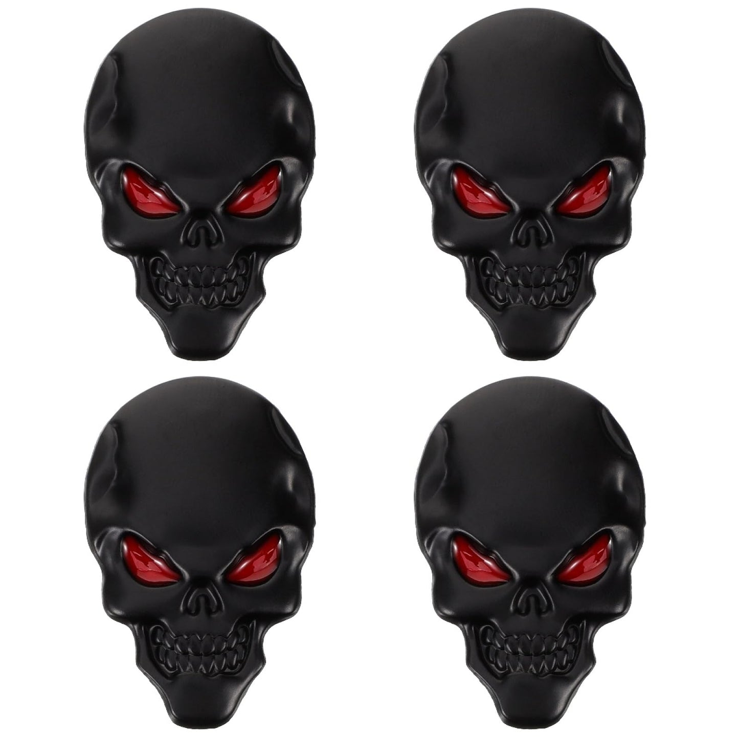 GLEAVI 4Pcs Black Zinc Alloy 3D Skull Car Decals Universal Metal Emblems for Vehicle Decoration 1.96X1.29 Inch