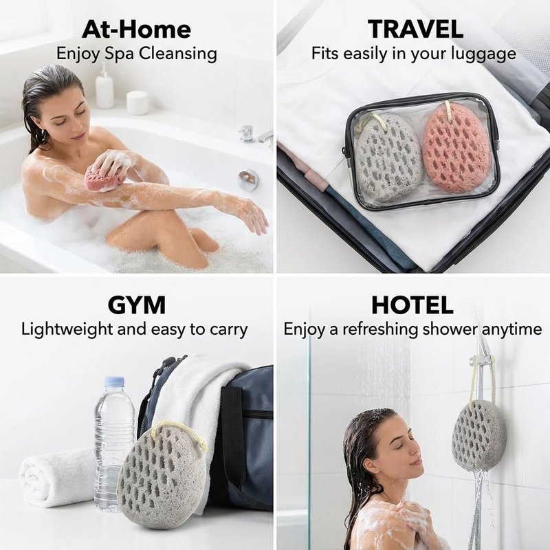 BAIMEI IcyMe Bath Sponge 2-Pack -Shower Loofah Body Scrubber with Gentle Exfoliation & Quick Lathering, Pink Grey Shower Pouf