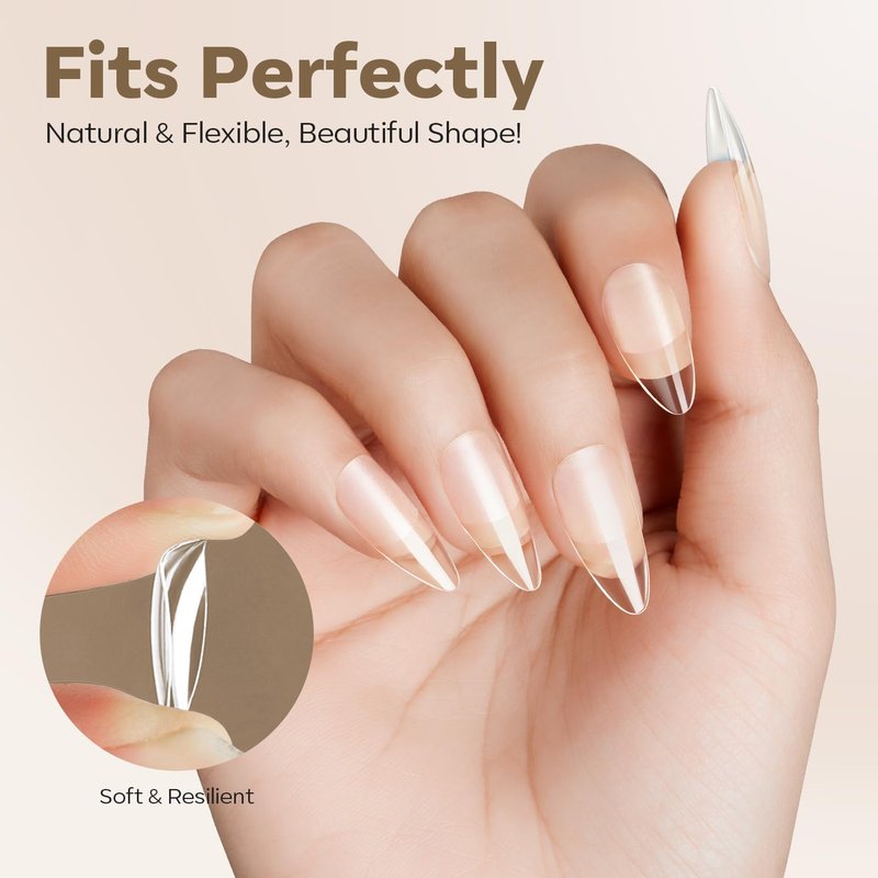 Modelones Medium Almond Nail Tips - Pre-Shaped Full Cover Fake Nails | 216PCS in Clear, 12 Sizes
