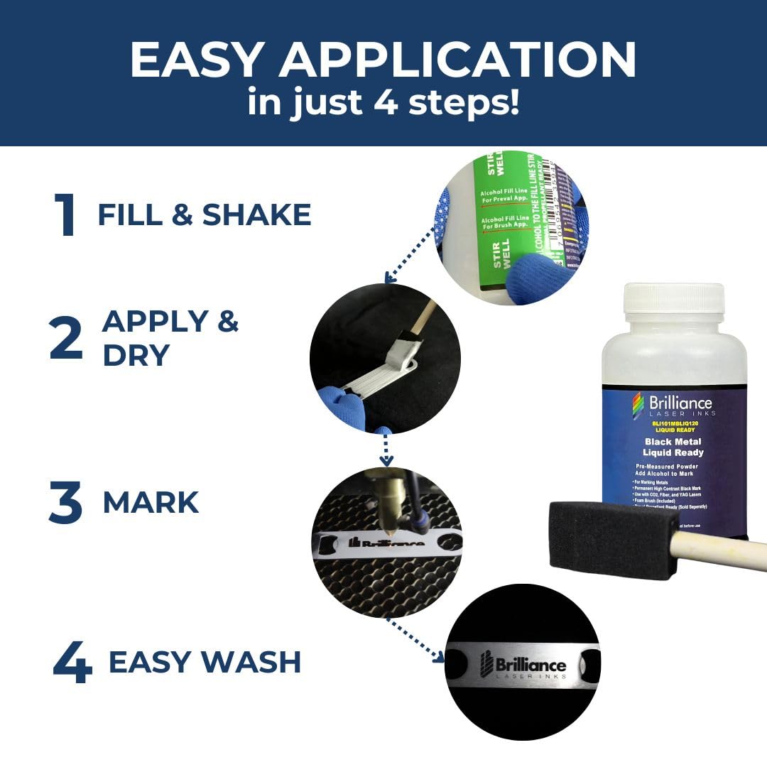 Liquid Ready Laser Marking Powder-Brilliance Laser Inks -BLI101MBLIQ120- Black Laser Ink for Metals Marking with CO2/Fiber/YAG (120 ml, Black)