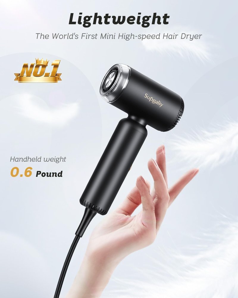 Skiennix Dual Voltage Travel Hair Dryer - Mini High-Speed Ionic Blow Dryer with Diffuser | Lightweight & Portable, Black