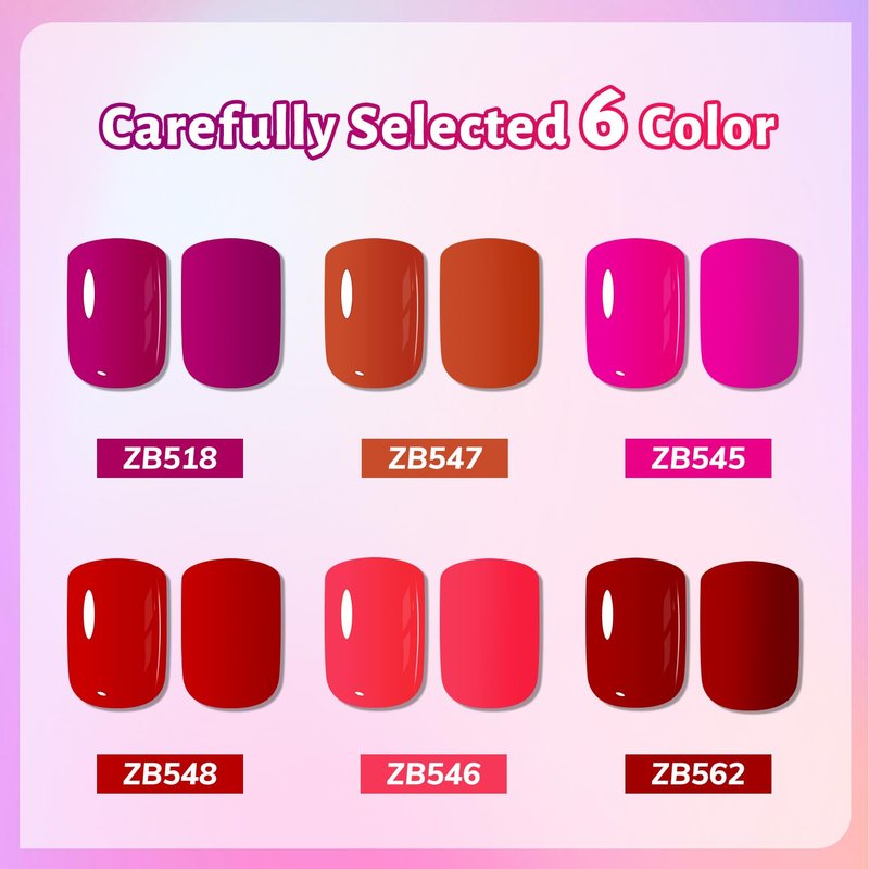 OpenLive 10ml Red Nail Polish Set 6 Colors Rose Red All Seasons Neutral Color Fast Dry Nail Polish Set for Women Salon DIY Nail Art