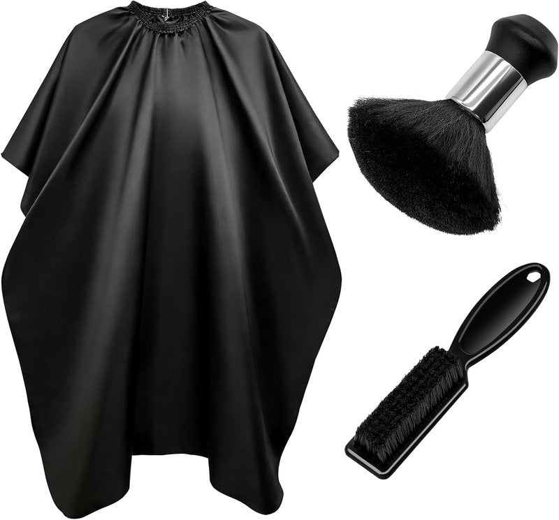 Barber Cape - Water-Resistant Hair Cutting Cape Set with Neck Duster & Brush | 63 x 47 in, Black