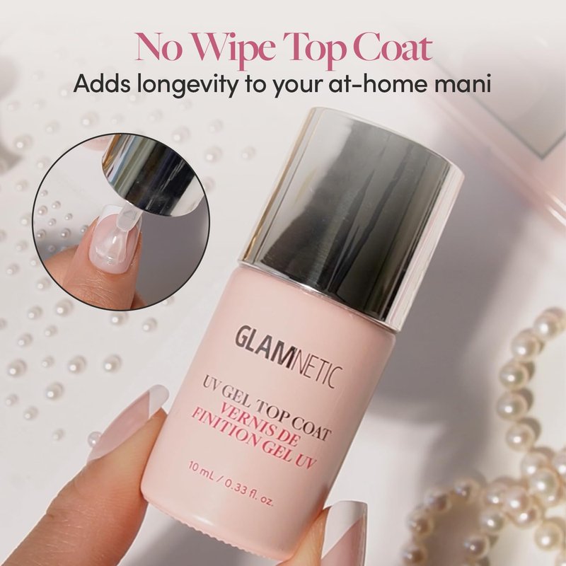 Glamnetic UV Gel Clear Top Coat | High-Gloss Finish | No-Wipe Formula | Works on Press-Ons & Polish | LED UV Curable | 0.33 fl. oz.