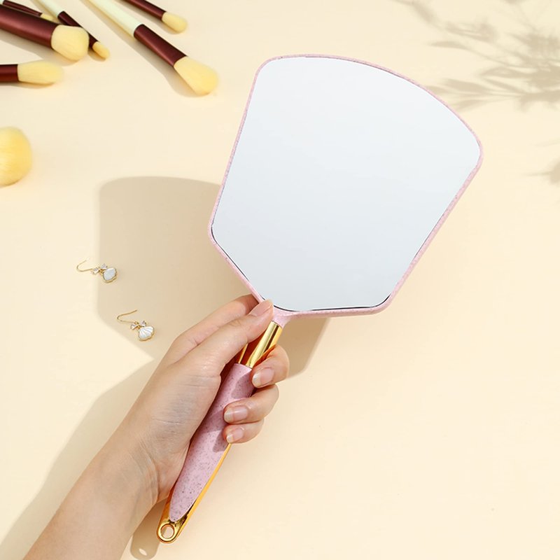 Eaoundm Hand Held Mirror with Handle, with Hook Hole for Bathroom and Bedroom, Barbers Haircut Mirror for Home and Salon (6 W X13 L inchs, Pink)