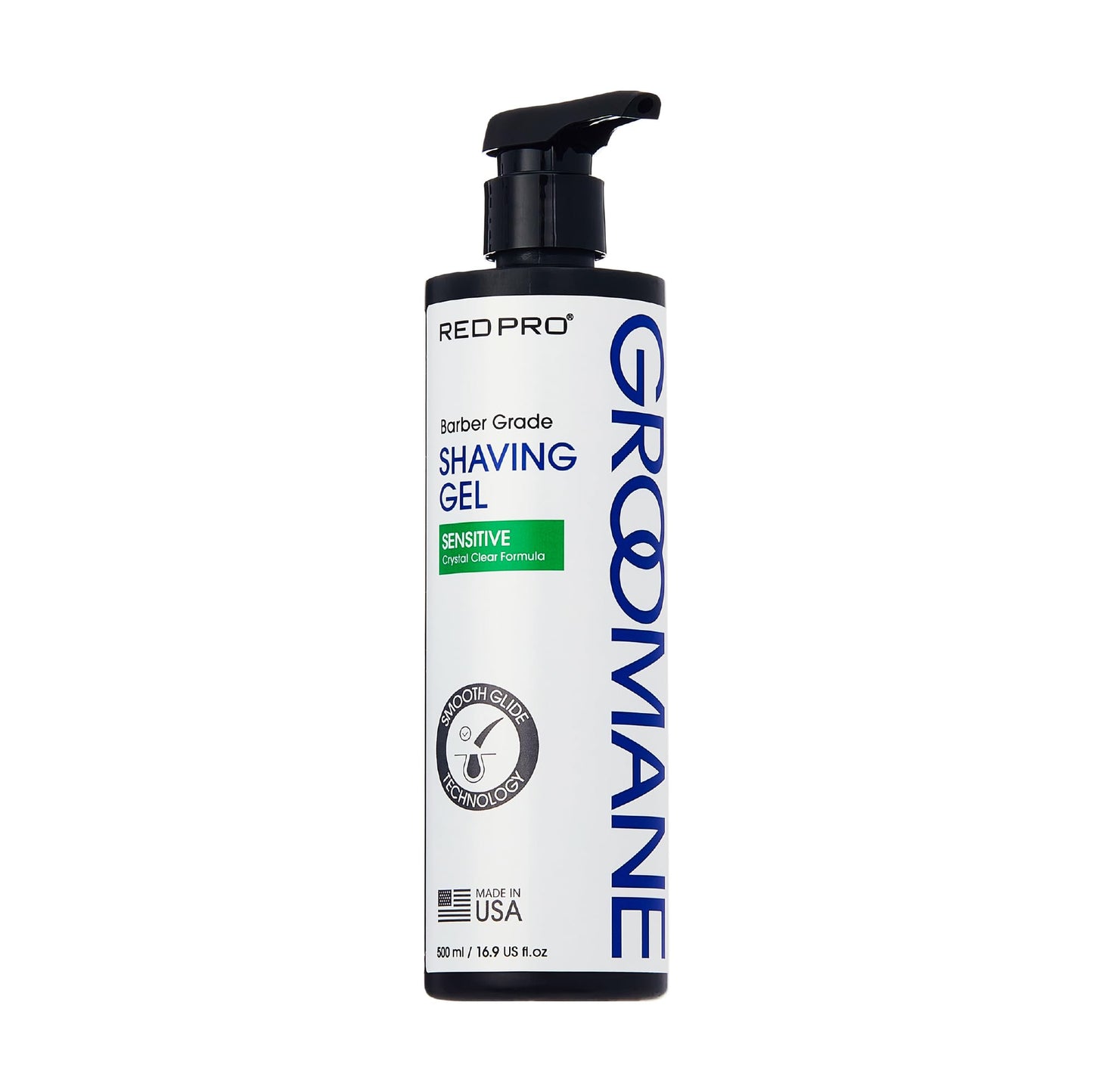 RED Pro GROOMANE Barber-Grade Shaving Gel for Men, Non-Foaming Clear Aloe Vera Shave Gel, Smooth Razor Glide, Precision Line-Ups, Anti-Irritation, Normal & Sensitive Skin (16.9 Fl.oz, Sensitive)