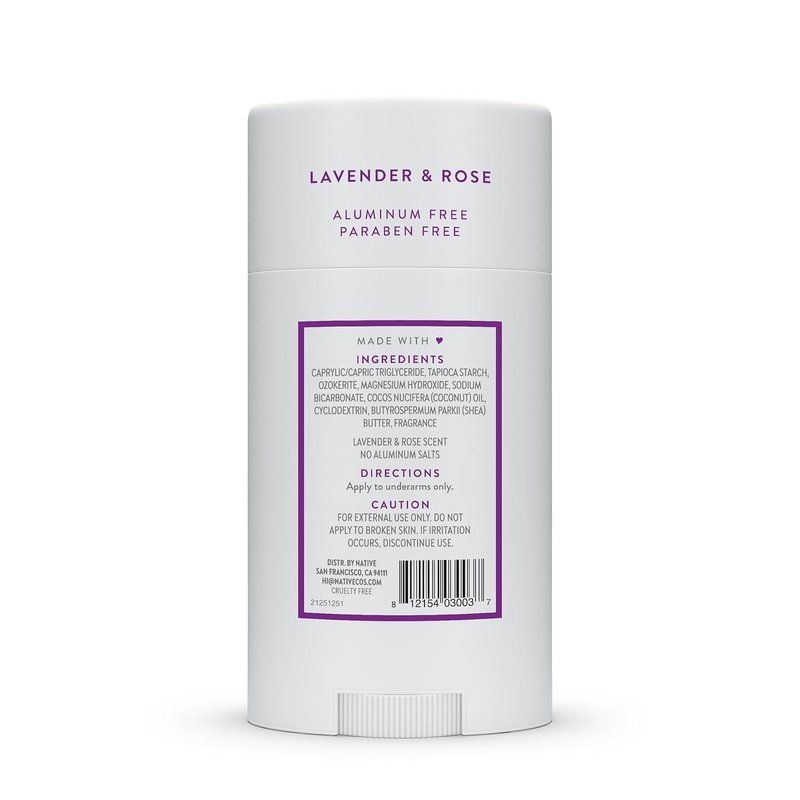 Native Deodorant Contains Naturally Derived Ingredients, 72 Hour Odor Control | Deodorant for Women and Men, Aluminum Free with Baking Soda, Coconut Oil and Shea Butter | Lavender & Rose