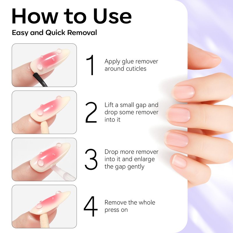 Makartt Press On Nail Glue Remover 10ML Fast and Easy Removal Debonder with 2 Dropper Applicators, 2 Wooden Sticks for Quick Glues, Press-On Nail, Solid Glue, Semi-Cured Sticker, Adhesive Tabs