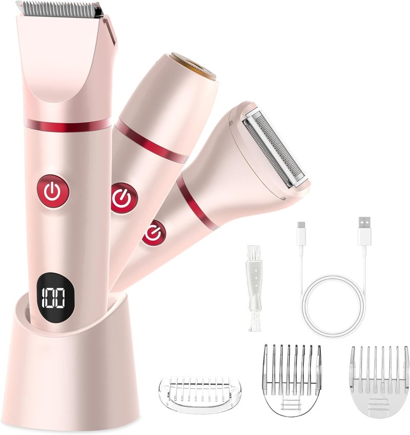 Bikini Trimmer for Women - 3-in-1 Electric Razor for Pubic & Body Hair | IPX6 Waterproof, Pink