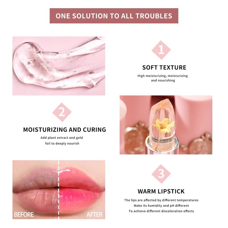 Flower Jelly Lipstick Set - Temperature Changing Moisturizer Balm | Long-Lasting Color (3 Pcs)