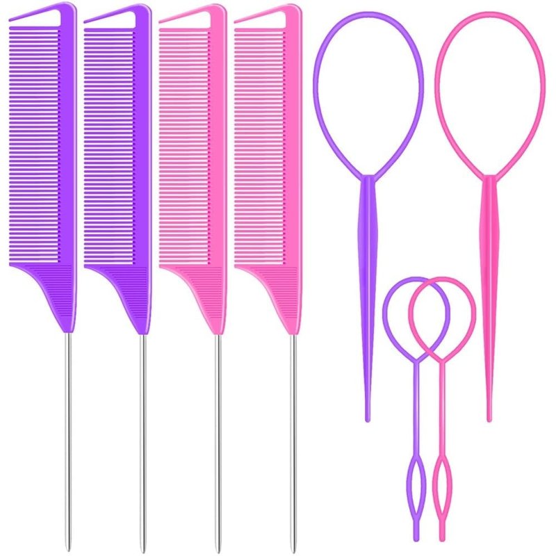Parting Comb and Braiding Tool Set - Hair Pull Through Tool for Pony & Topsy Tails, Loops, and Hairstyling Accessories for Women