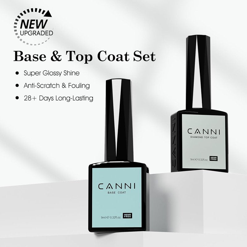 CANNI Gel Base & Top Coat Polish Set - 9ml Long-Lasting Shine Finish | DIY Nail Salon Gifts for Women