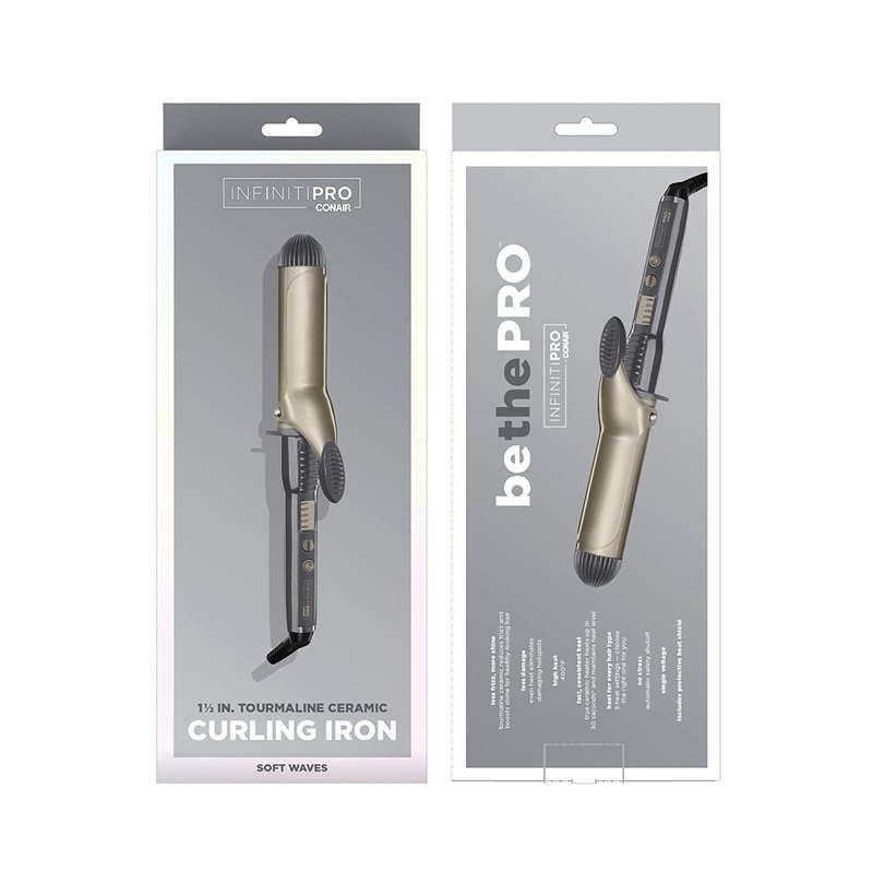 Conair INFINITIPRO Tourmaline 1 1/2-Inch Ceramic Curling Iron, 1 ½ inch barrel produces soft waves – for use on medium and long hair