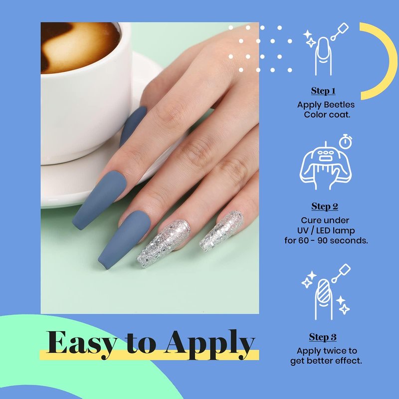 Beetles Blue Gel Nail Polish, 1Pcs 15ML In the Grayish Navy Blue Color Gel Polish Soak Off Nail Art Manicure Salon DIY Uv Nail Lamp Design Decoration at Home