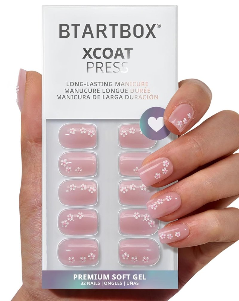 Press On Nails - Petalfall 3D Flower Design | Short Pink Square, 4-Week Wear, 16 Sizes, Easy Application