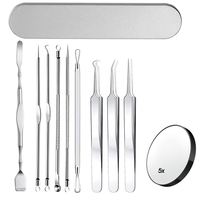 10PCS Blackhead Remover Pimple Popper Tool Kit, Professional Stainless Steel Extractor Removal Tools for Comedone, Acne, and Pimple