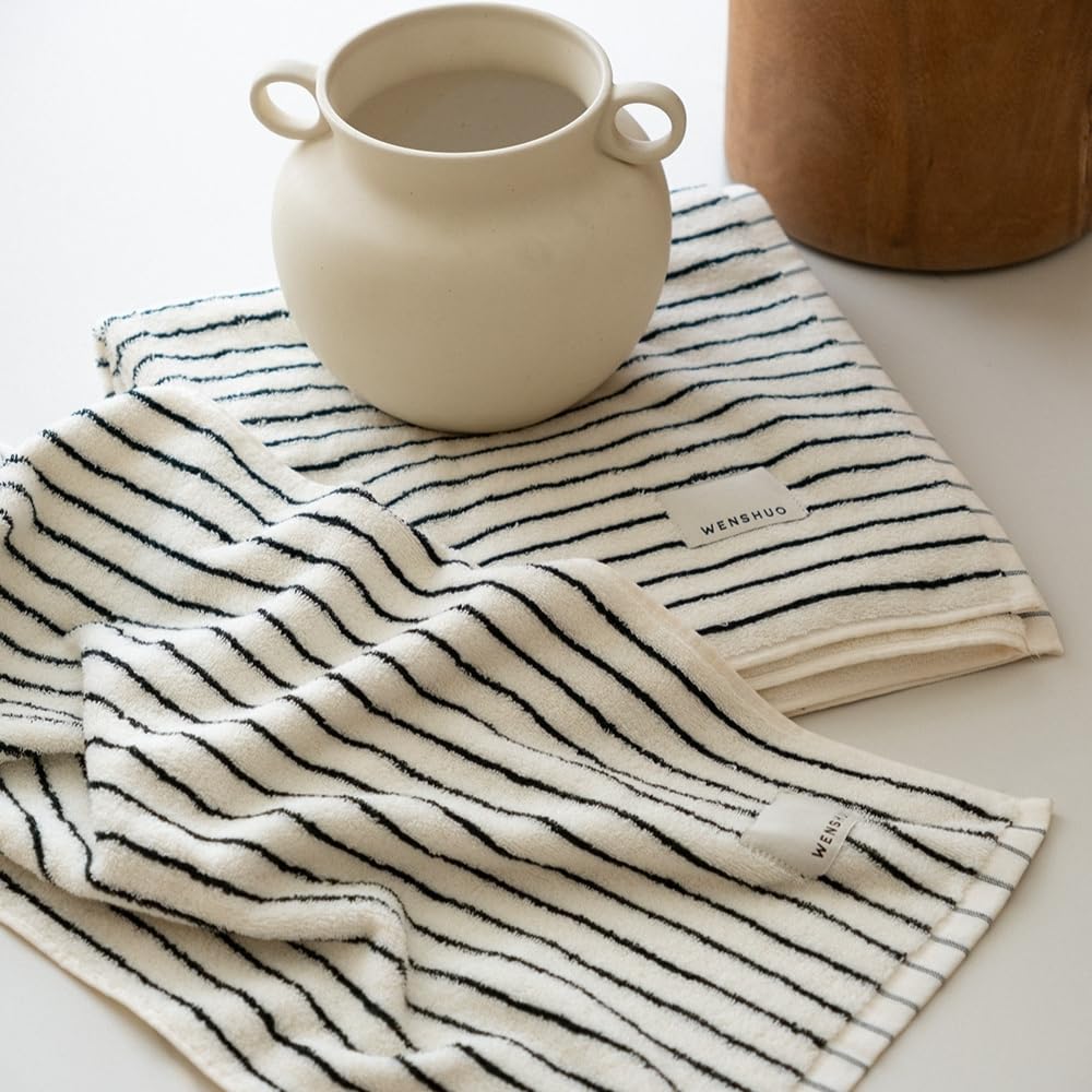 WENSHUO Black&White Striped Pure Cotton Hand Towel,100% Combed Cotton,Luxury Shower Towel,Super Absorbent(Pack of 1) (29.53" L × 13.39" W)
