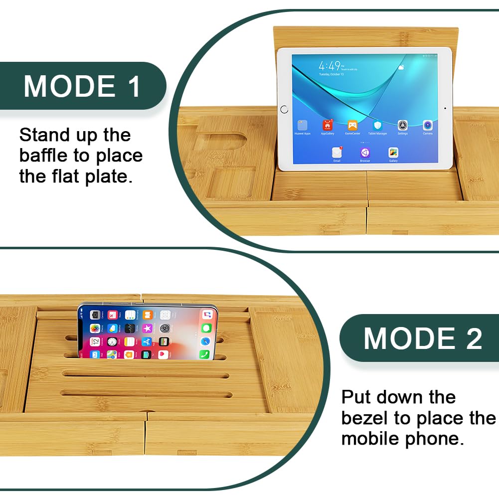 BFTOU Bamboo Bathtub Tray Expandable Bath Table Tray Bathtub Caddy for Relaxing SPA Bathroom Accessories for House Warming Shower