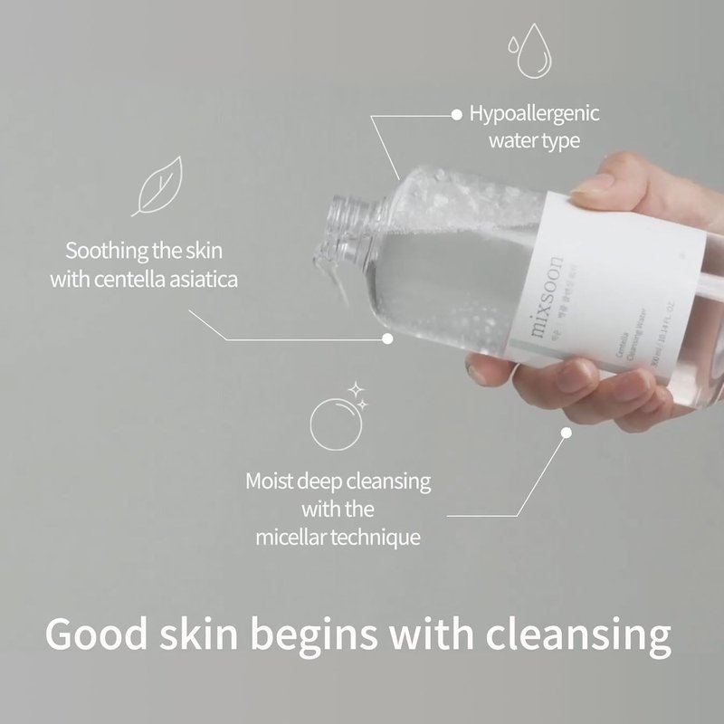 Mixsoon Centella Cleansing Water - 10.14 fl oz | Gentle Face Cleanser for Sensitive Skin with Aloe Vera