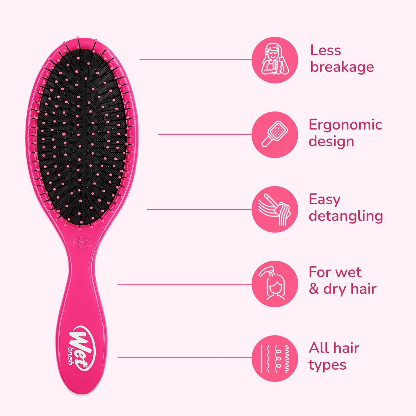 Wet Brush Detangling Brush, Original Detangler (Pink), Wet & Dry Tangle-Free Hair Brush for Women & Men, No Tangle, Soft and Flexible Bristles for Straight, Curly and Thick Hair