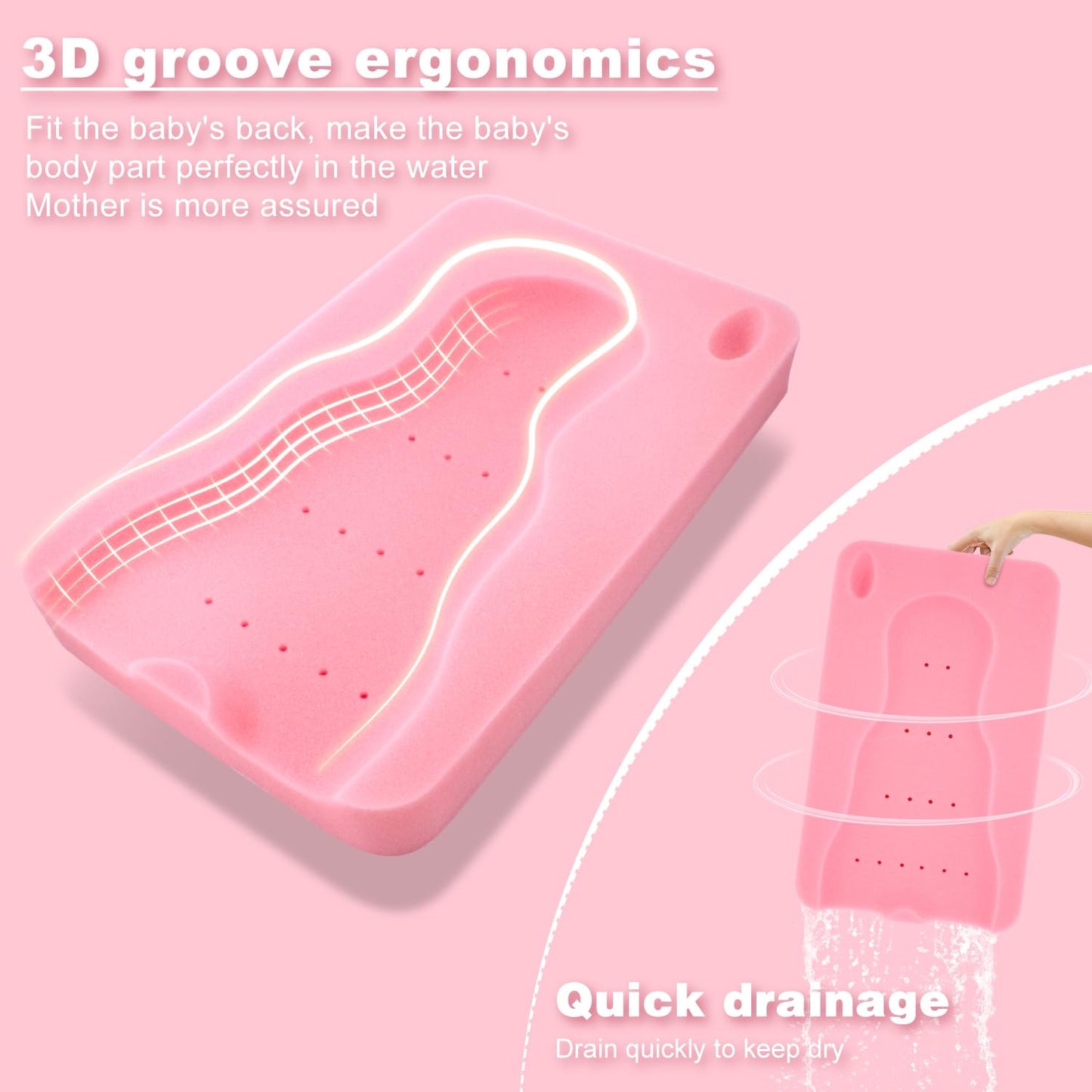 Baby Bath Sponge Soft Infant Bath Mat Newborn Cushion Odor Free (Pink)
