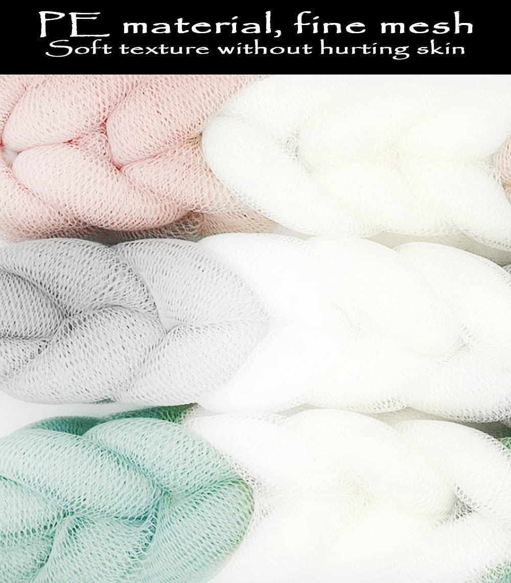 MURRI&MURRDI 4 Packs Long Loofah Back Scrubber for Shower,Body Bath Sponge Ball with Rope Handles,Stretch Exfoliating Mesh Sponge for Men and Women (A-2Grey+2Green)