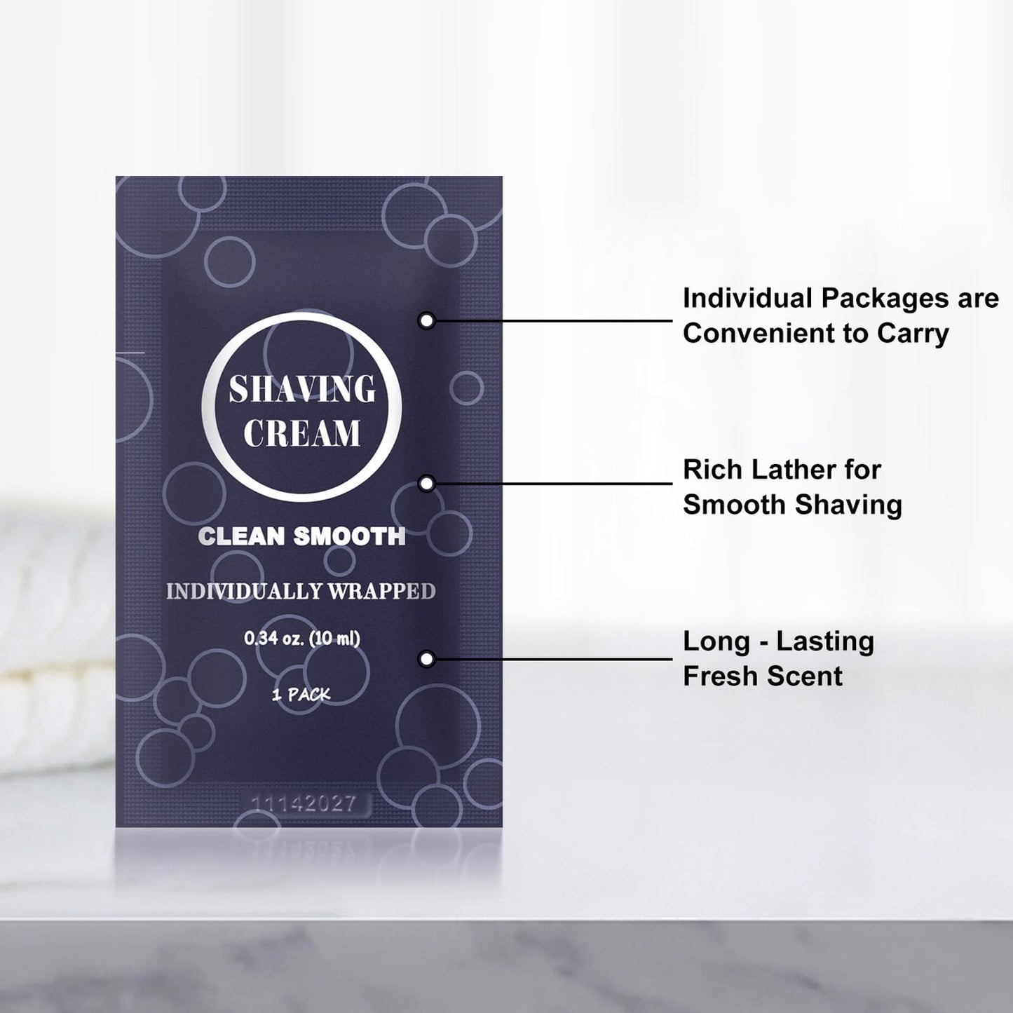 Travel Shaving Cream for Men, Individually Wrapped Mini Shaving Cream in Bulk, Disposable Travel Size Toiletries Amenities Vacation for Hotel, Shelter/Homeless/Nursing Home/Charity 0.34 oz (30 Pack)