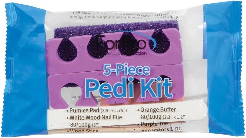 ForPro 5-Piece Pedicure Kit - Complete Set with Purple Pumice Pad, Wood Nail File & Toe Separators