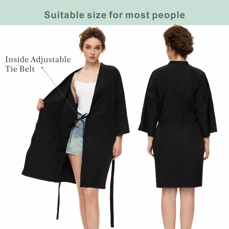 Izzycka Hair Color Cape - Salon Client Gown Robes, Large Barber Cape With Pocket - Waterproof Spa Wrap - Cutting Robe - Kimono Style - Black
